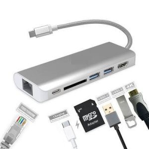 USB Type C Adapter to female SD Card Slot Rj45 HDMI Charge Port Cable